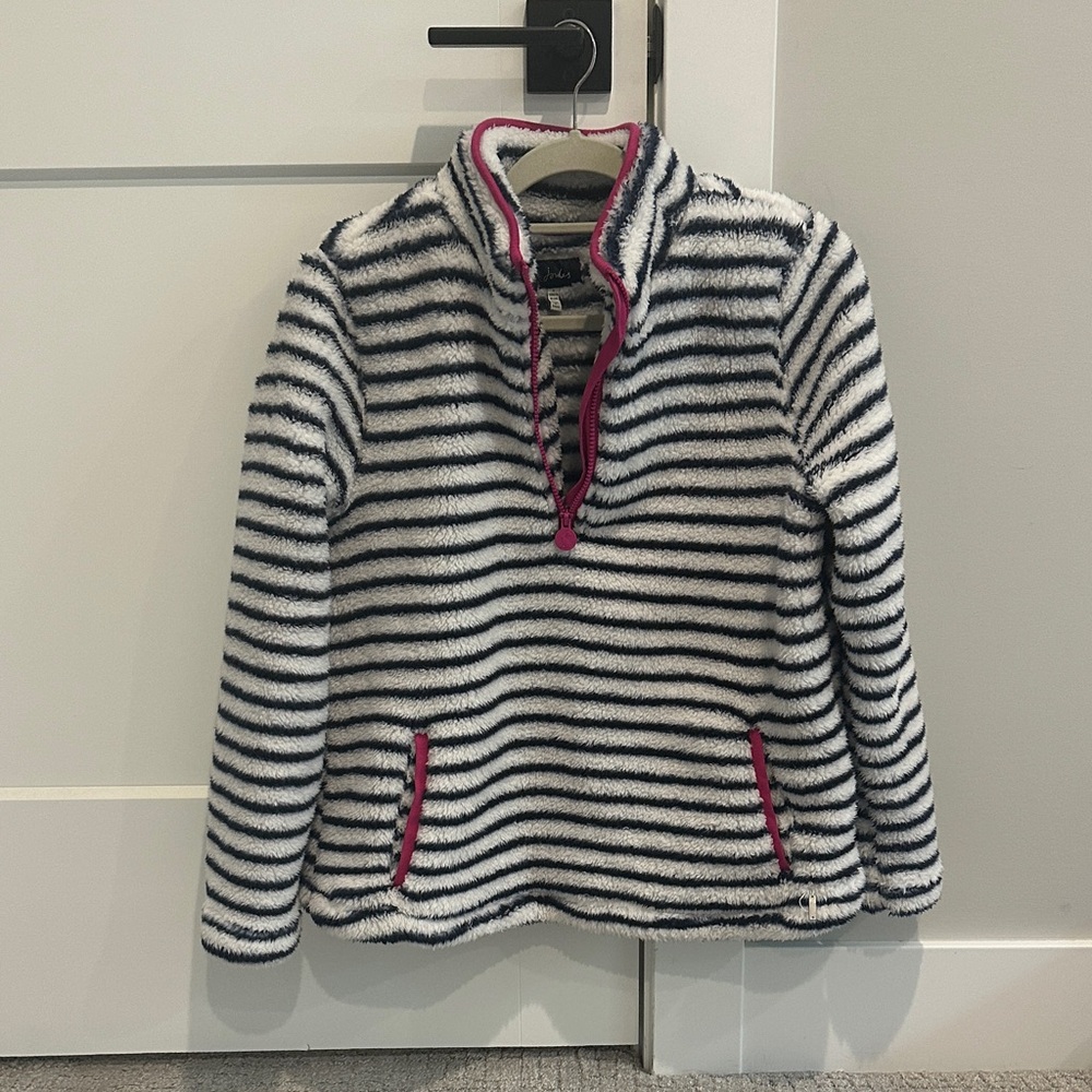 Joules Striped Fleece with Pink Accents